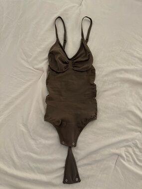 Brown Ruched Bodysuit with Adjustable Straps